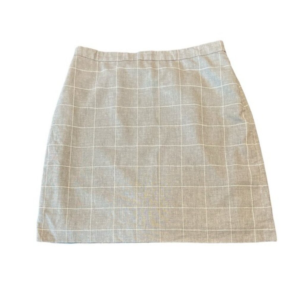 Ann‎ Taylor Gray Grid Pattern Mini Skirt Womens Size 12 linen blend Preppy Style